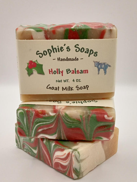 Handmade Holly Balsam Goat Milk Soap: Festive Holiday Scent