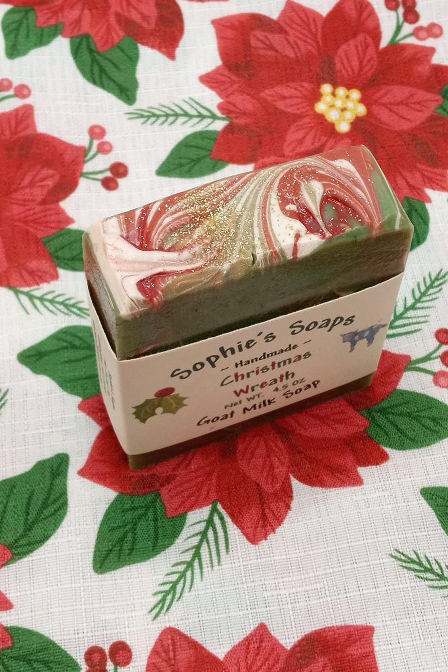 Christmas Wreath Goat Milk Soap: Holiday Artisan Soap